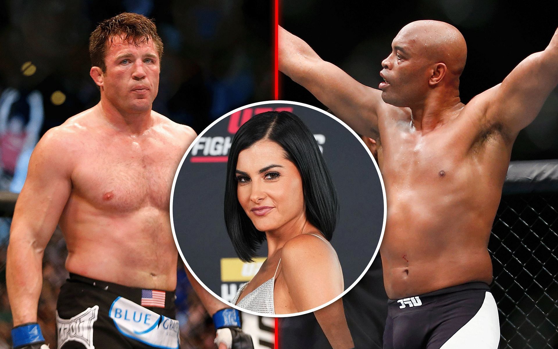 Megan Olivi (inset) on hiding the Hall of Fame induction of the Chael Sonnen (left) vs. Anderson Silva (right) fight [Images courtesy: @meganolivi on Instagram and Getty]