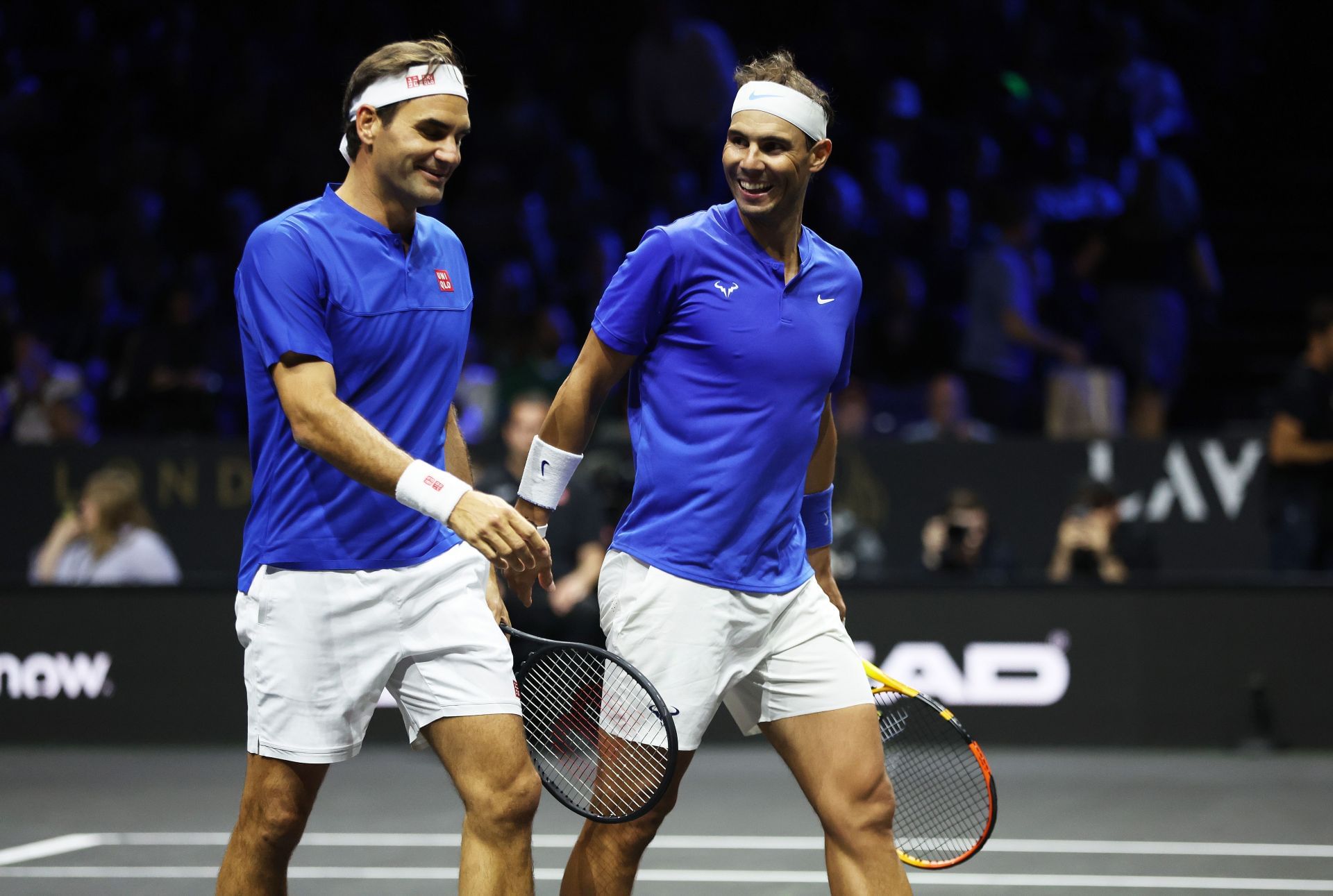 Rafael Nadal (right) pictured with Roger Federer at the 2022 Laver Cup