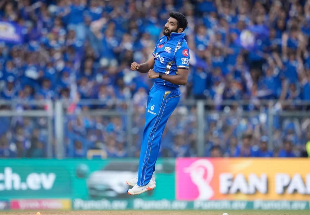 Jasprit Bumrah pumped up after taking a wicket for MI