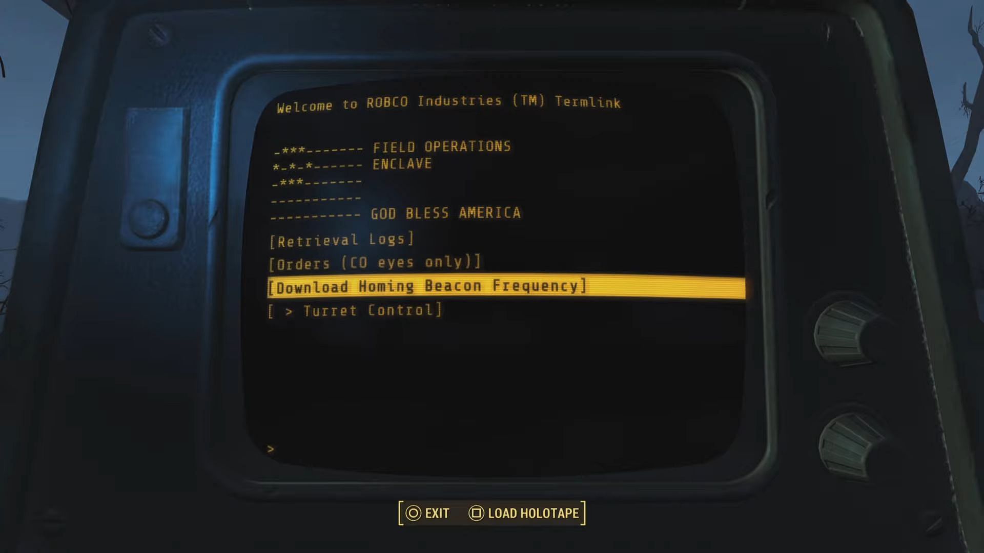 Download Homing Beacon Frequency from the computer. (Image via Bethesda Softworks || Karpo Gaming on YouTube)
