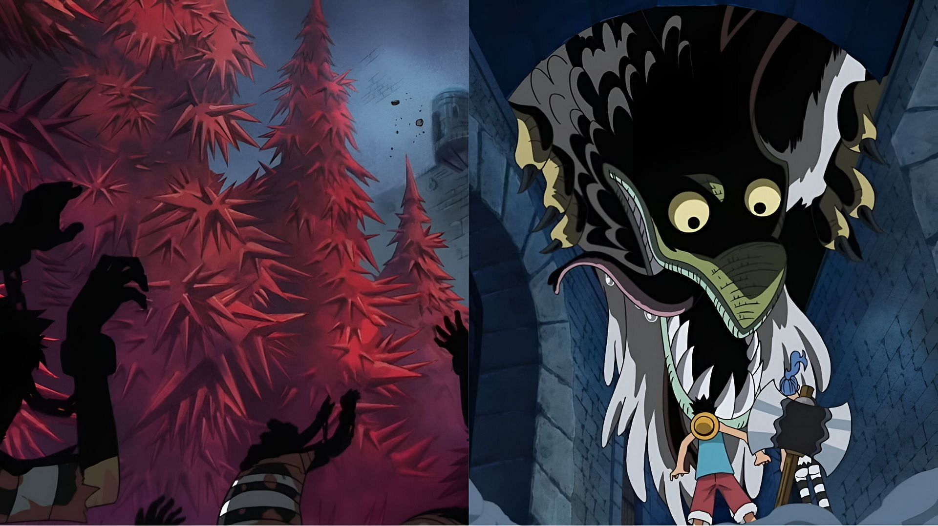 Level 1 (left) and Level 2 (right) of Impel Down (Image via Toei Animation)
