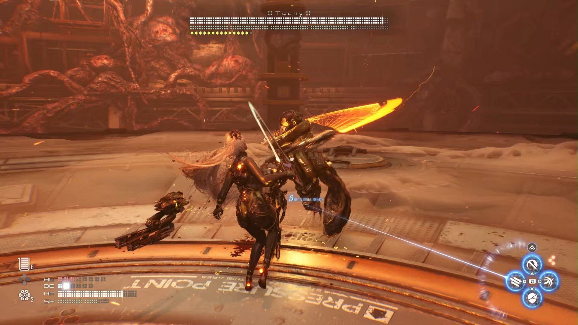 A still from the Tachy boss fight in Stellar Blade (Image via Sony Interactive Entertainment)