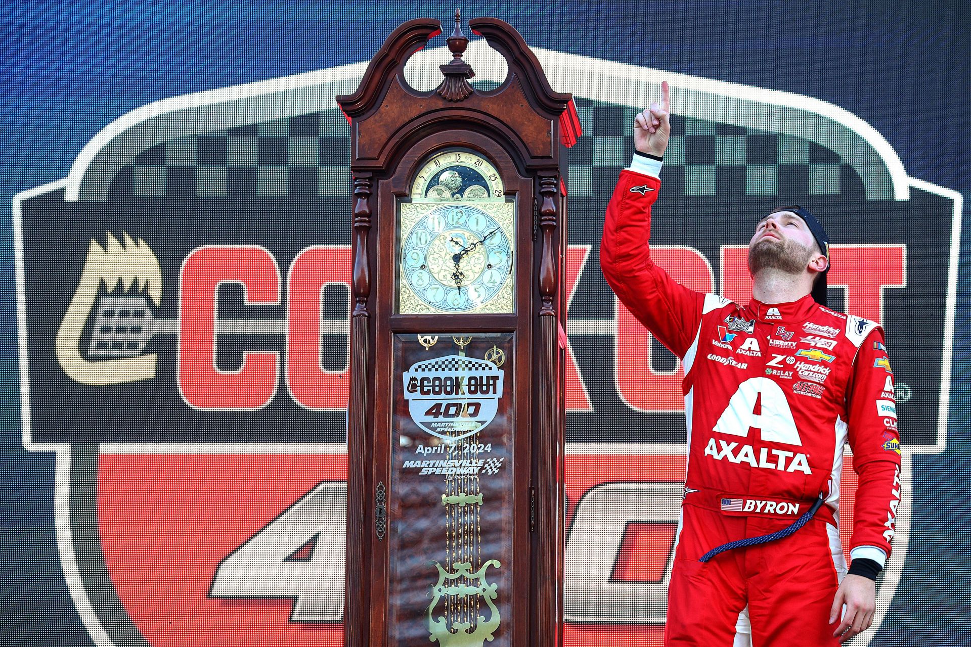 William Byron celebrates his victory at the Cook Out 400