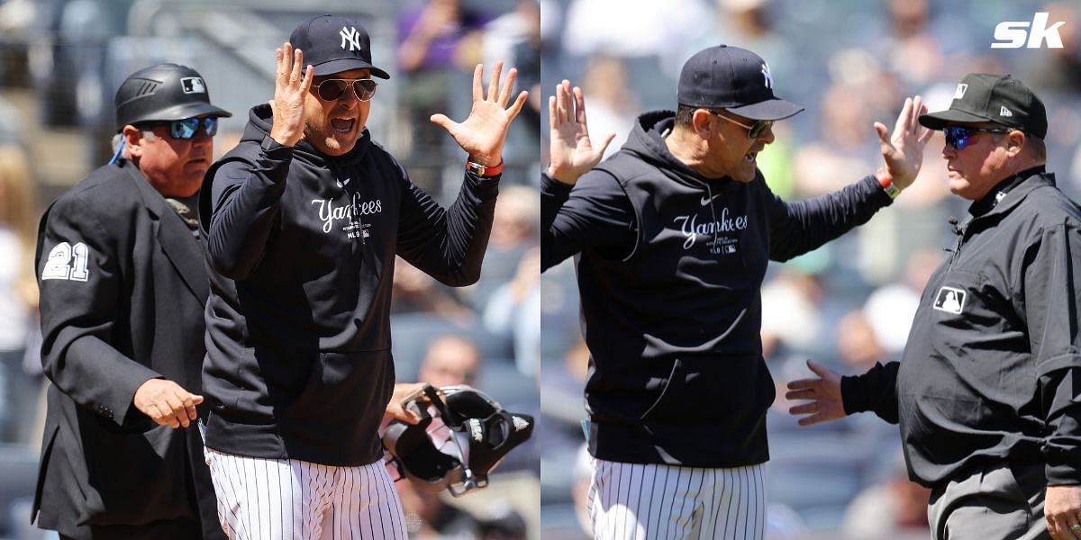 Yankees manager Aaron Boone visibly frustrated following unwarranted ejection by umpire Hunter Wendelstedt against Athletics