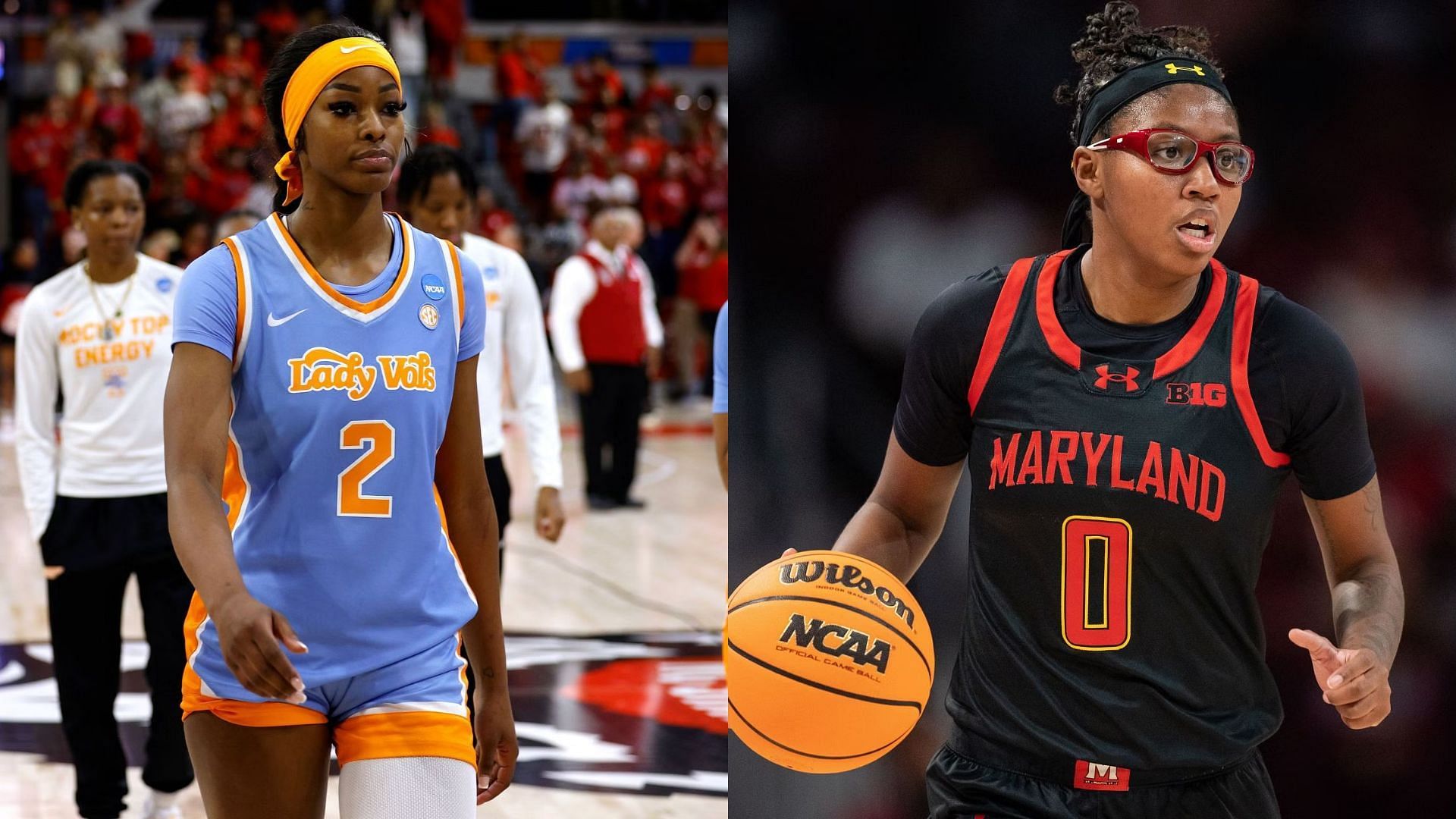 Tennessee #2 Rickea Jackson (left) and Maryland #0 Shyanne Sellers (right)