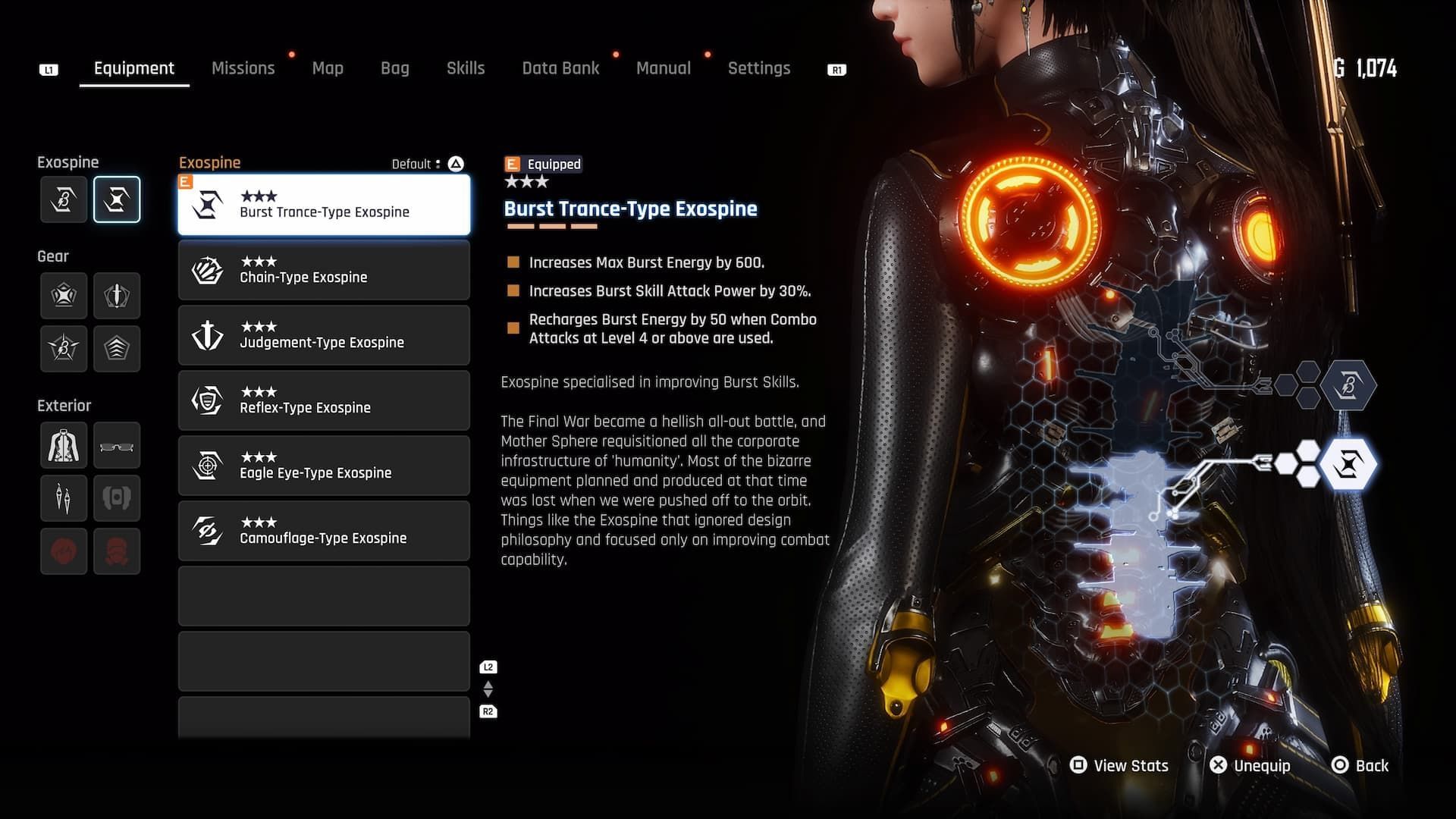 Customizing the Exospine to unlock new bonuses (Image via Sony Interactive Entertainment)