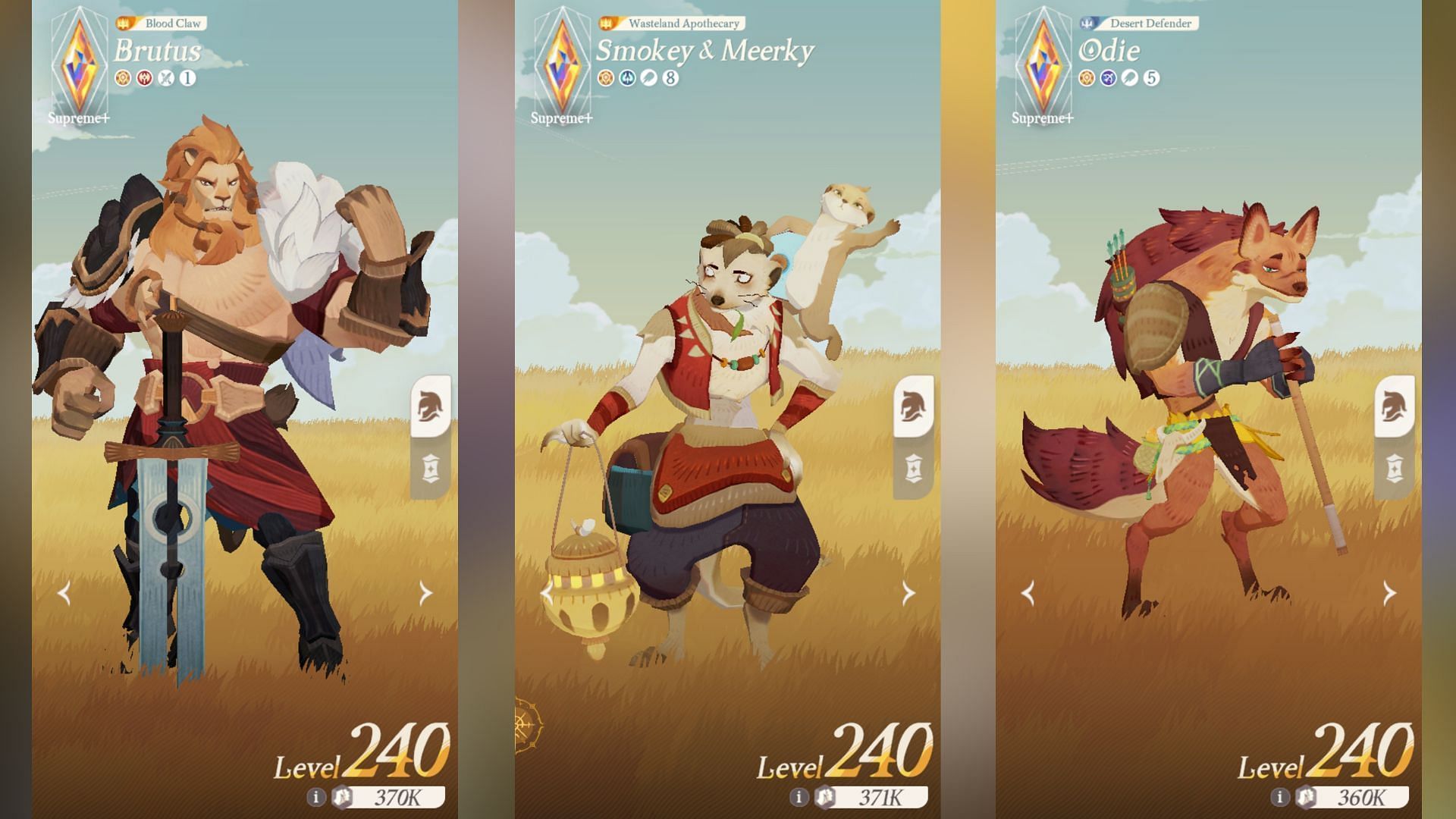 Brutus, Smoky &amp; Meerkey, and Odie are the best heroes for an AFK Journey team built around Maulers faction. (Image via Lilith Games)