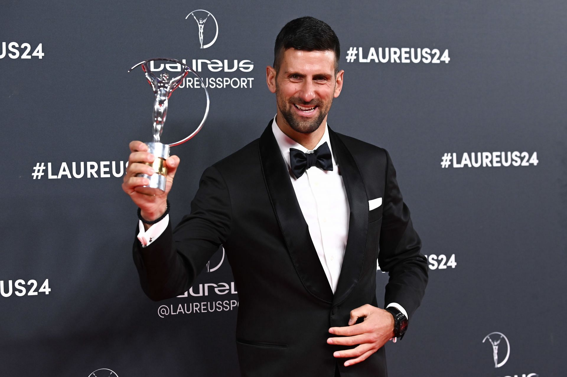The Serb pictured at the 2024 Laureus World Sport Awards in Madrid
