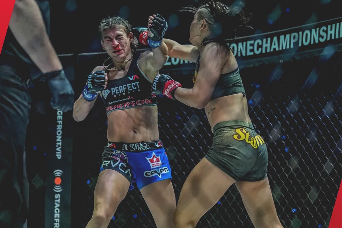 Stamp taking on Alyse Anderson [Photo via: ONE Championship]