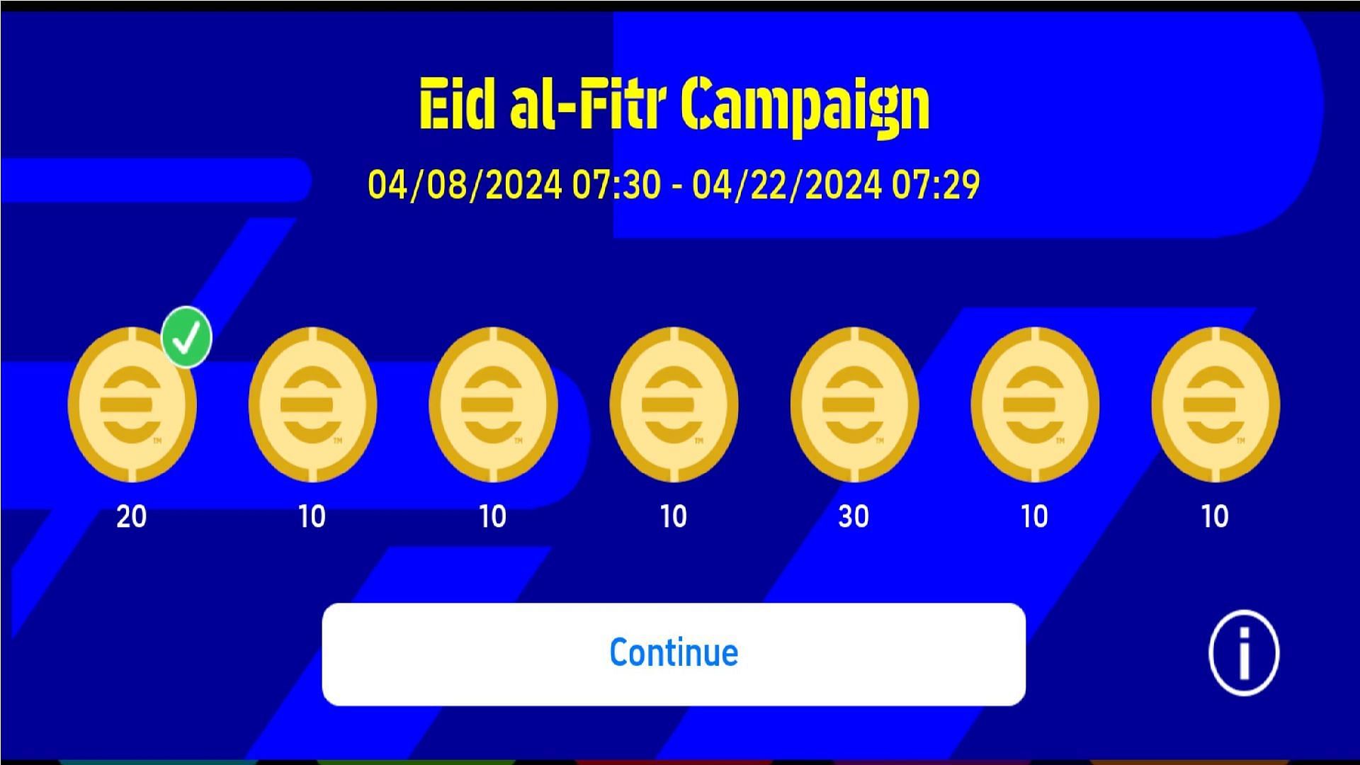 Get 100 coins from eFootball 2024 Eid al-Fitr Campaign for free (Image via Konami)
