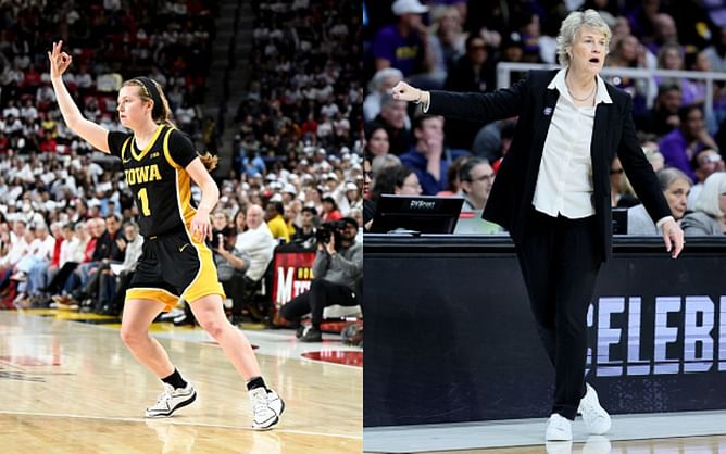 WATCH: Molly Davis wipes tears after sharing courtside moment with coach Lisa Bluder at Iowa's open practice session