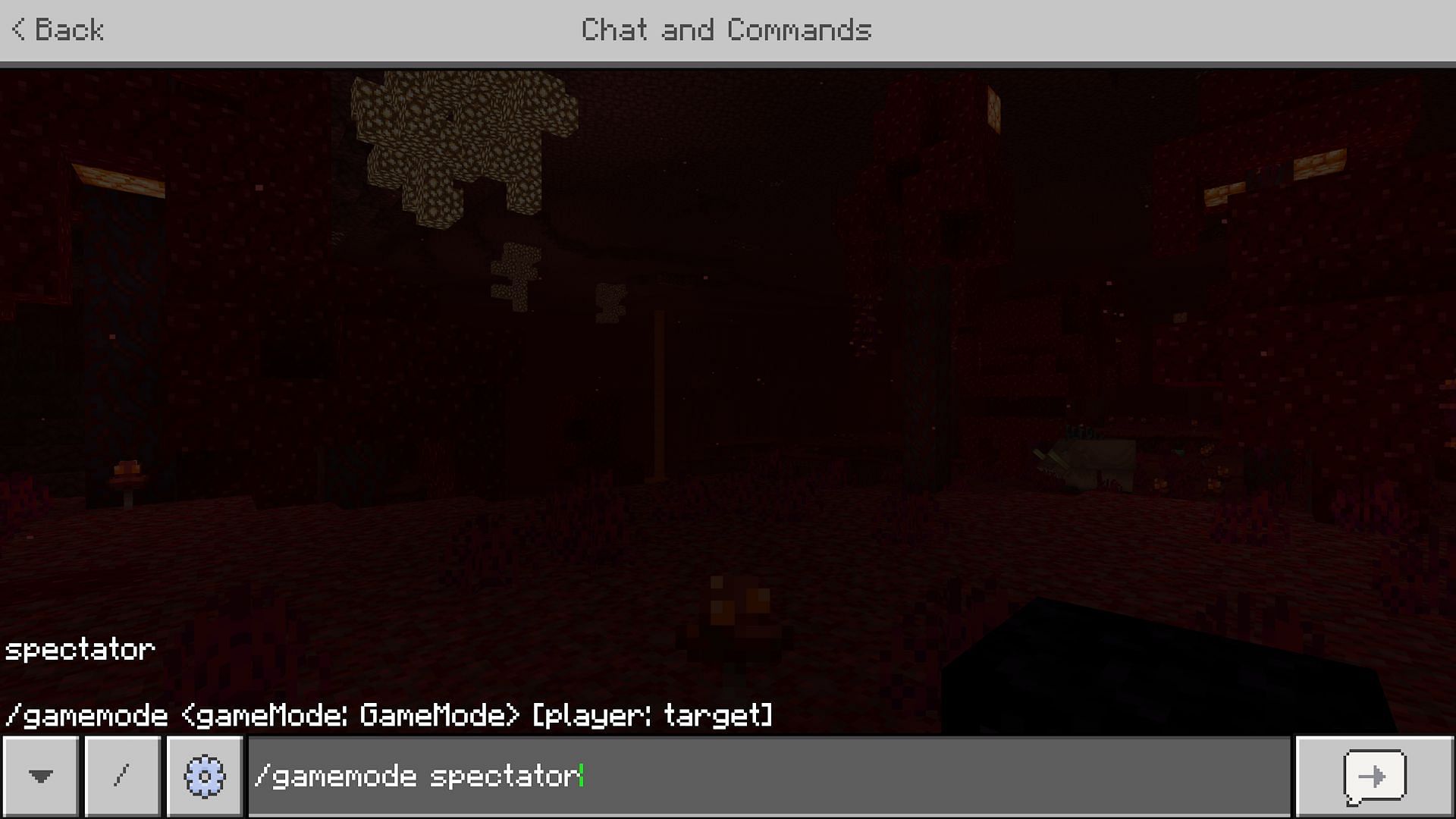 The game mode command typed and ready to use in chat (Image via Mojang Studios)