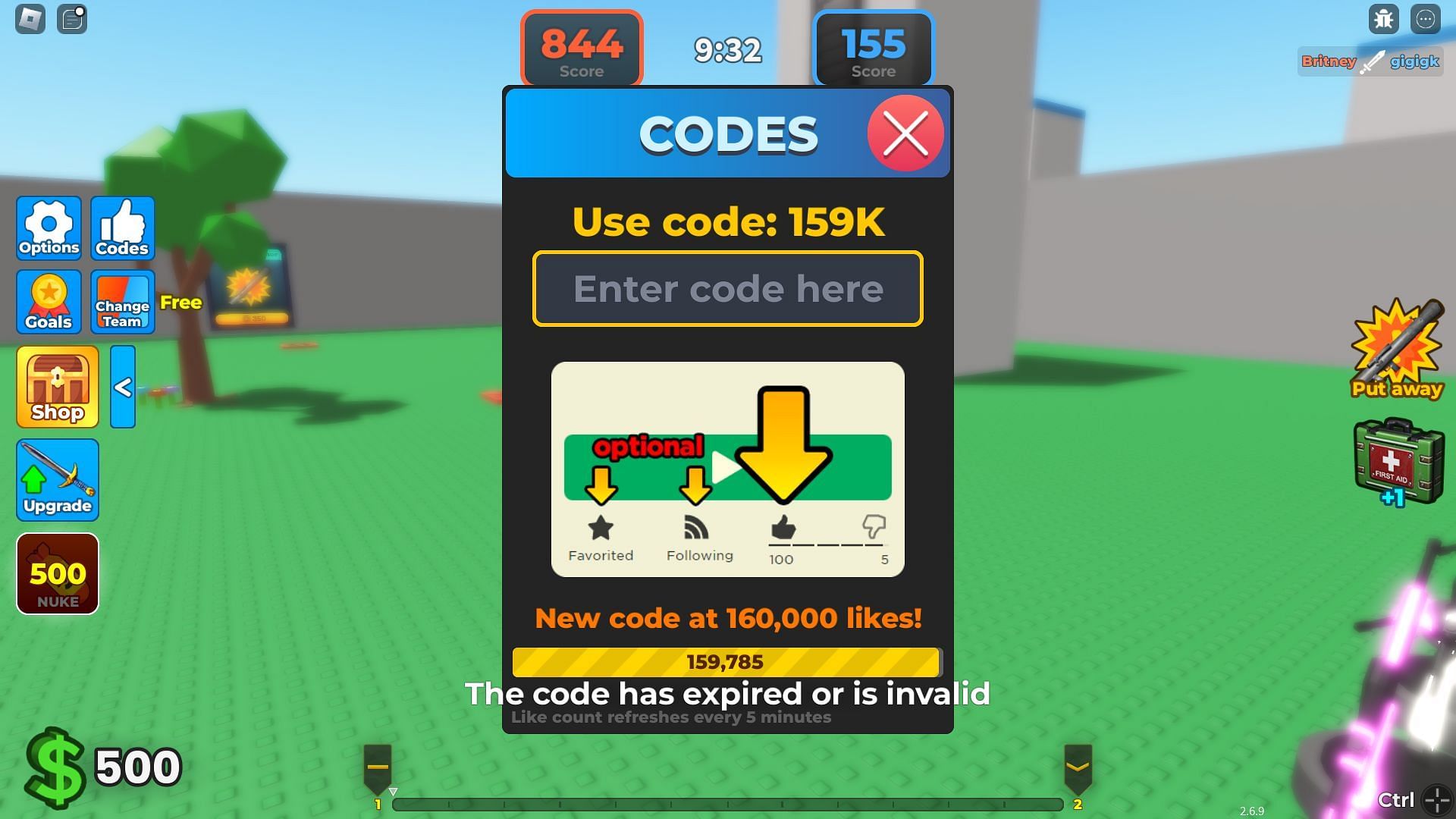Troubleshooting codes for Underground War 2.0 (Image via Roblox)