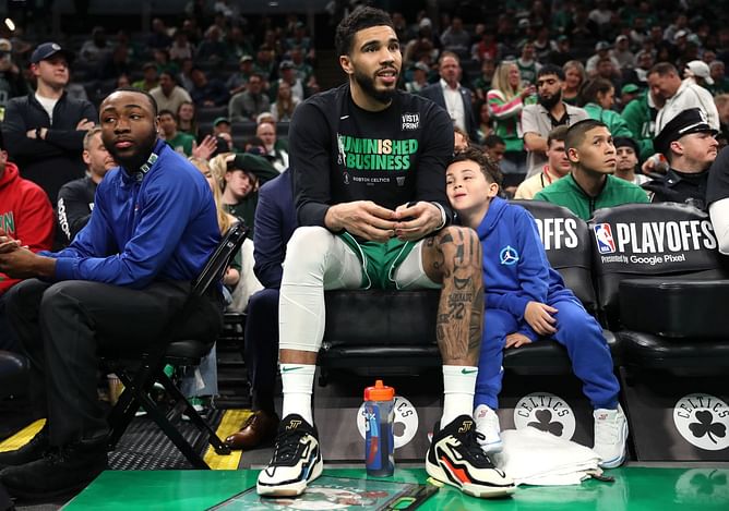 WATCH: Jayson Tatum's son Deuce adorably snatches Celtics star towel, refuses to hand it back