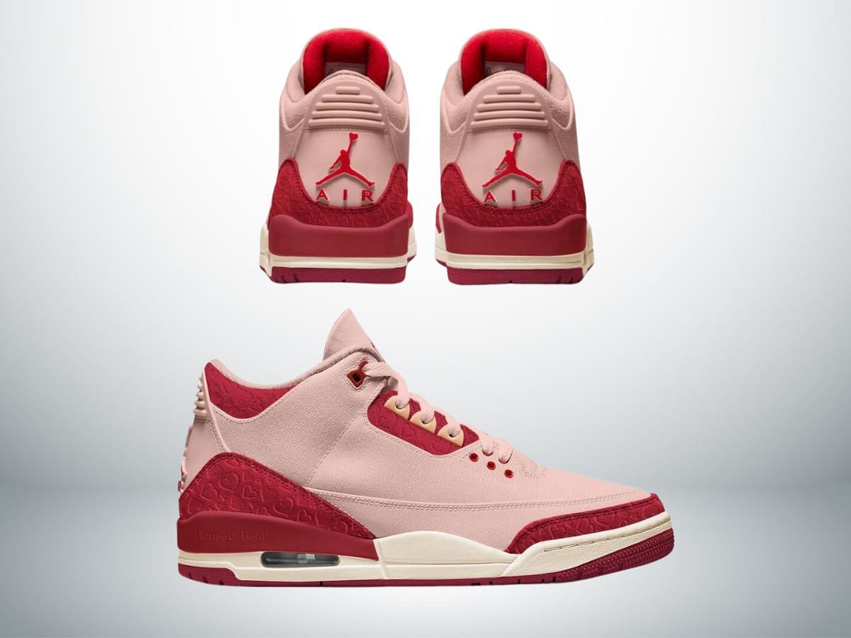 Here&#039;s another look at the upcoming Air Jordan 3 Valentine&#039;s Day sneakers (Image via Instagram/@cop_o_clock)