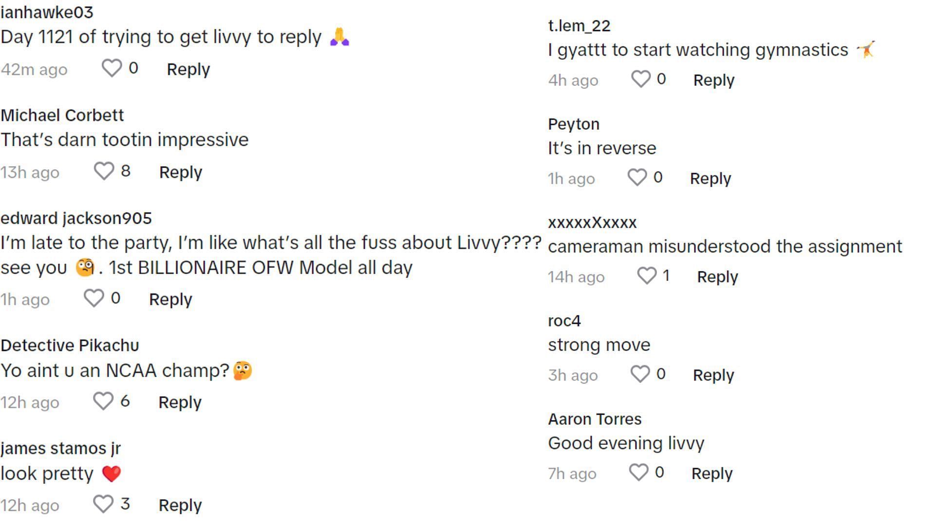 More comments on Olivia Dunne&#039;s TikTok post