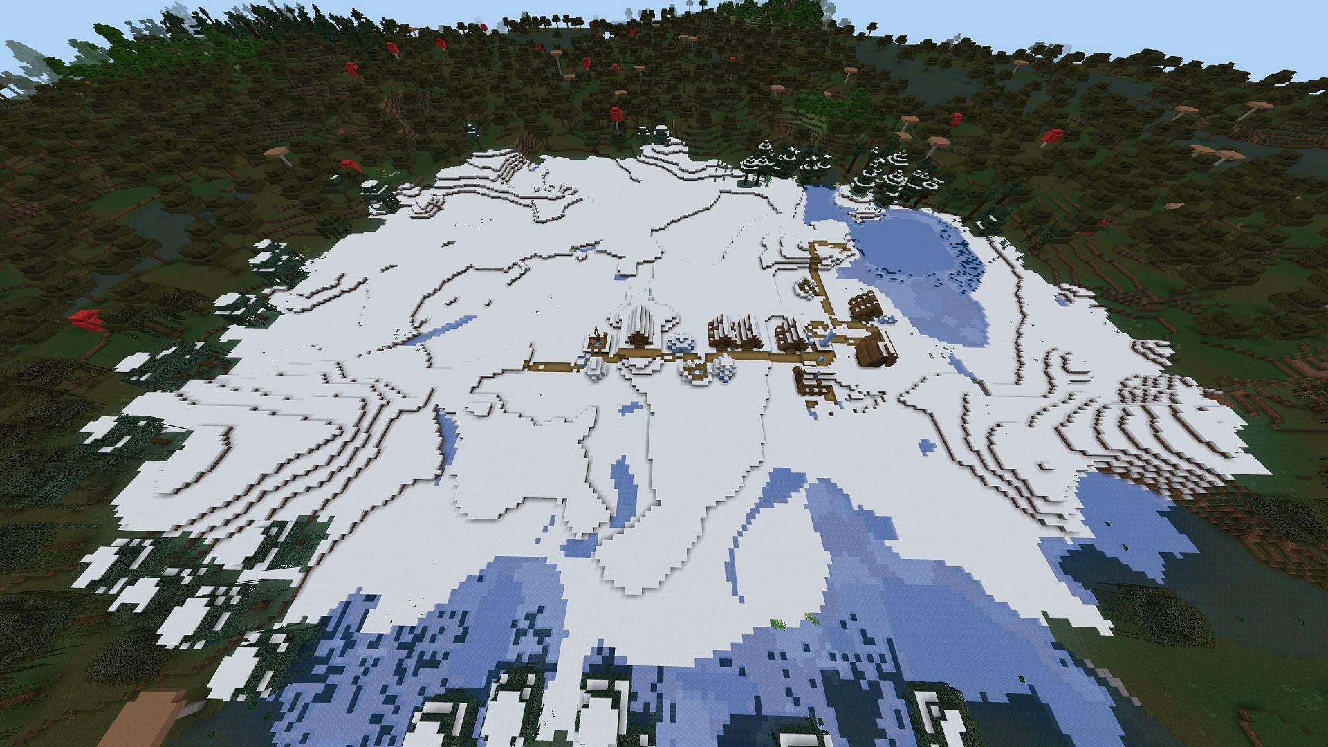 It isn&#039;t very often a Minecraft PE seed generates cold and warm biomes so close together (Image via Mojang)