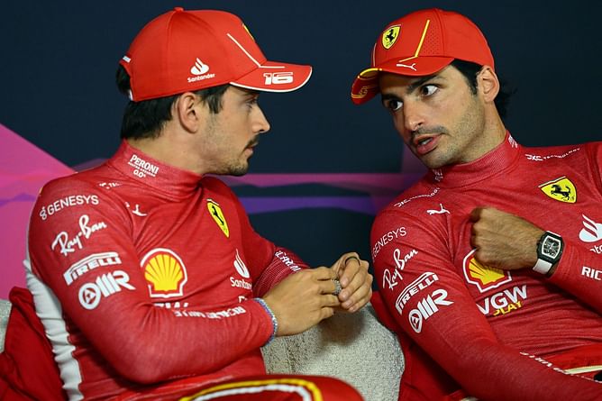 Watch: Carlos Sainz onboard shows the Spaniard pushing Charles Leclerc off the track during the F1 Chinese GP sprint