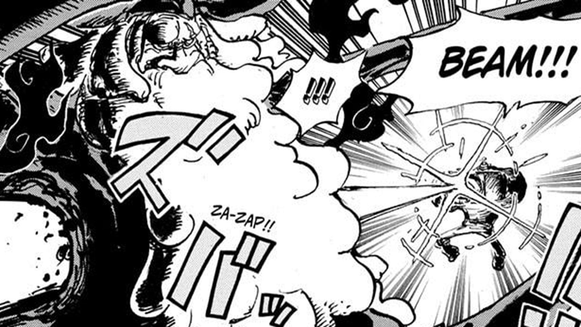 Franky attacking Saint Saturn in One Piece chapter 1104 (Image via Shueisha)
