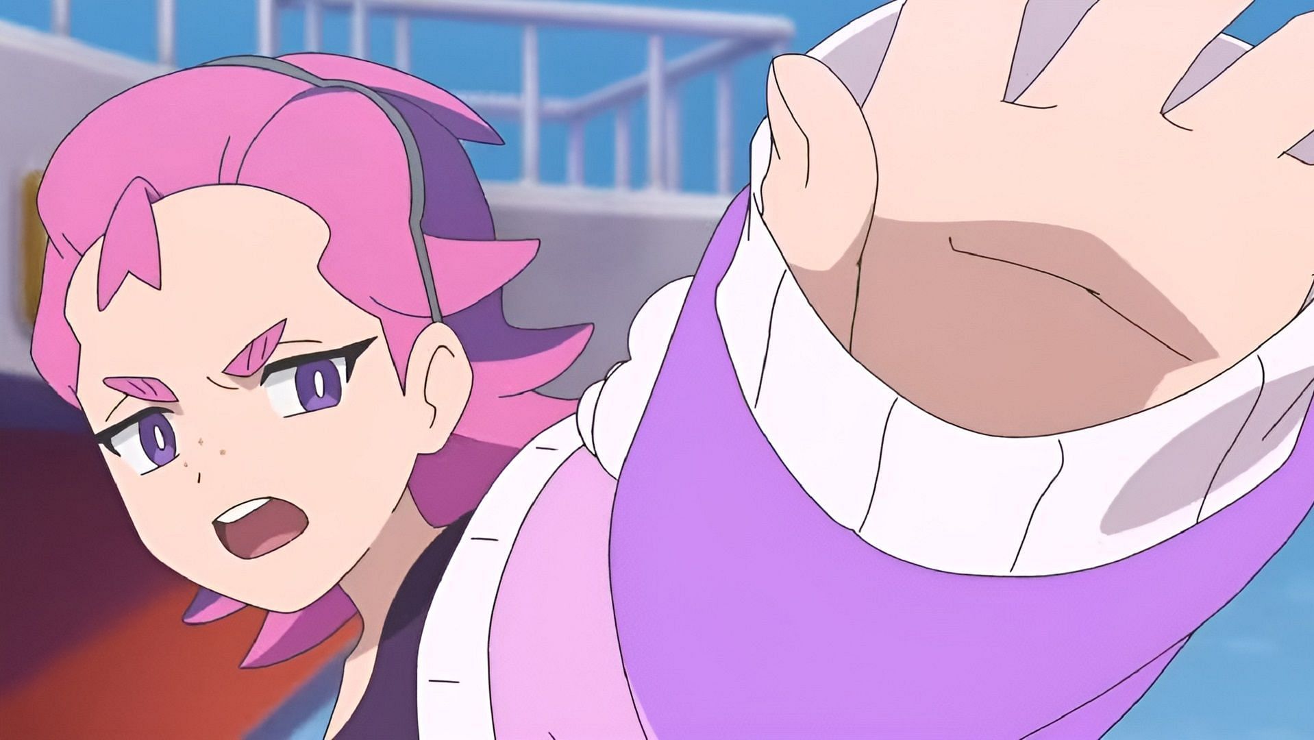 Dot reveals her full face and battles Bianca in Pokemon Horizons Episode 41 (Image via The Pokemon Company)