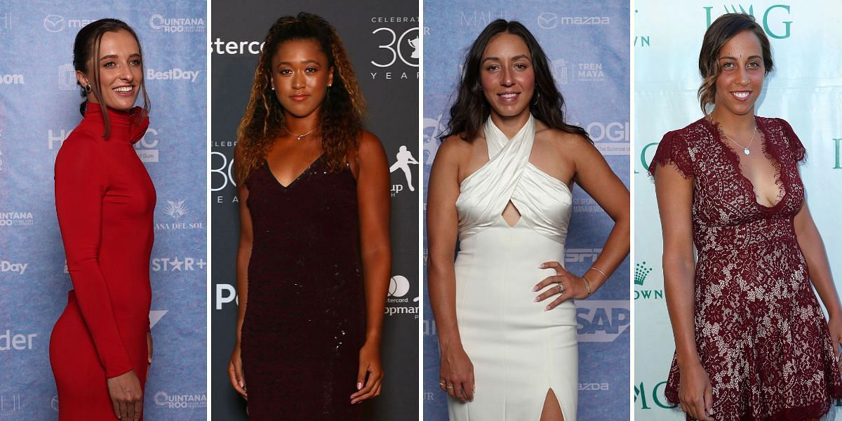 Iga Swiatek, Naomi Osaka, Jessica Pegula and Madison Keys pose for photos ahead of BJK Cup dinner