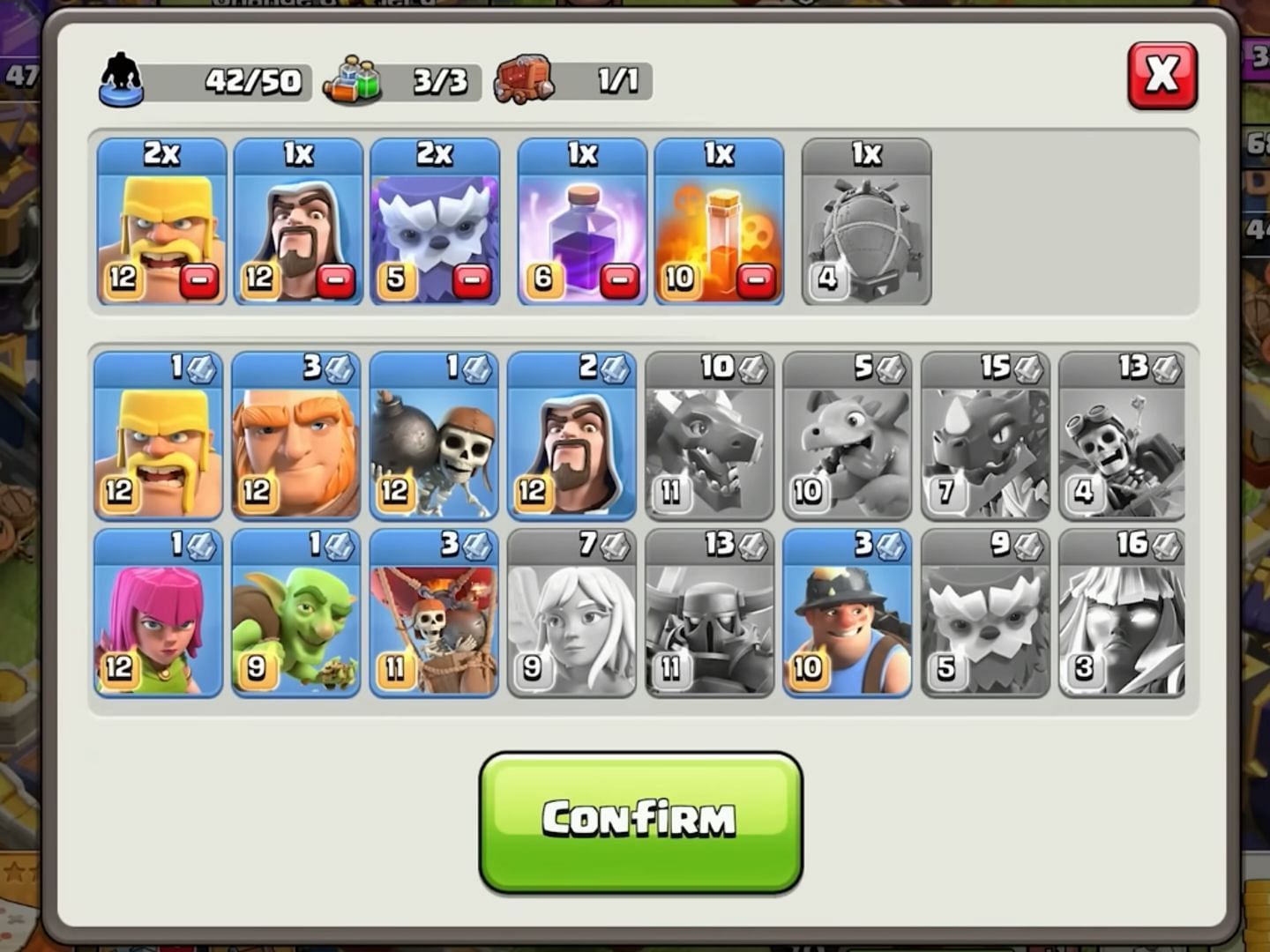 Army selection (Image via Supercell // Judo Sloth Gaming/YouTube)