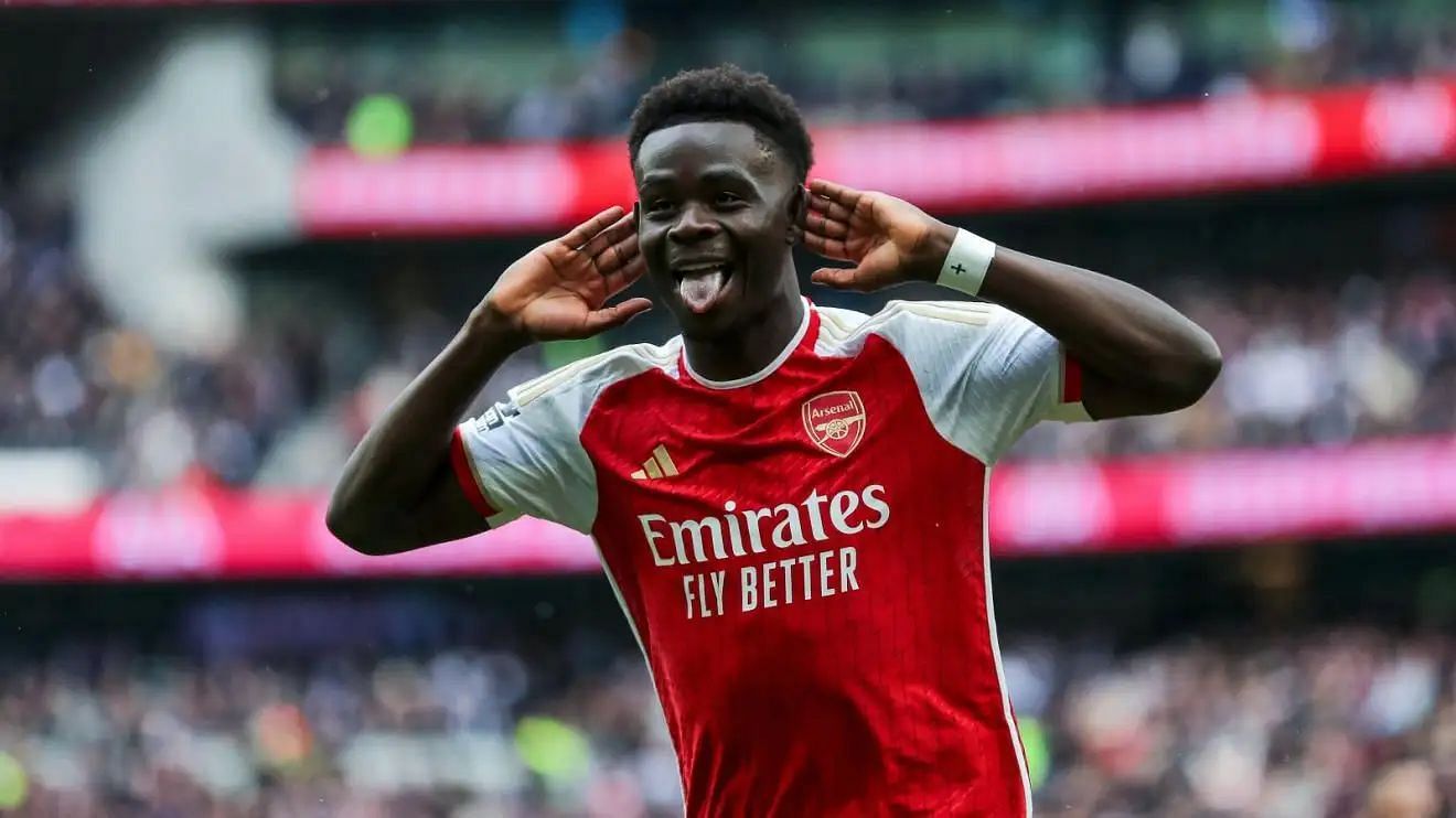 Saka scored the second goal for Arsenal in their 3-2 win over Tottenham Hotspur