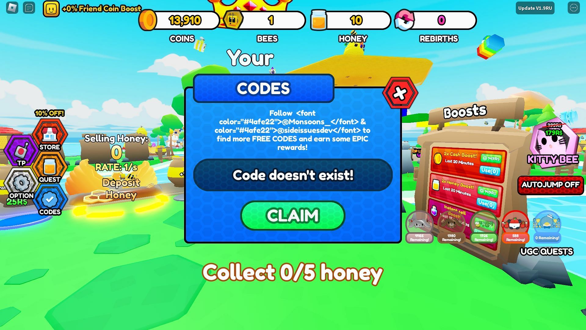 Troubleshooting codes for Bee Factory (Image via Roblox)