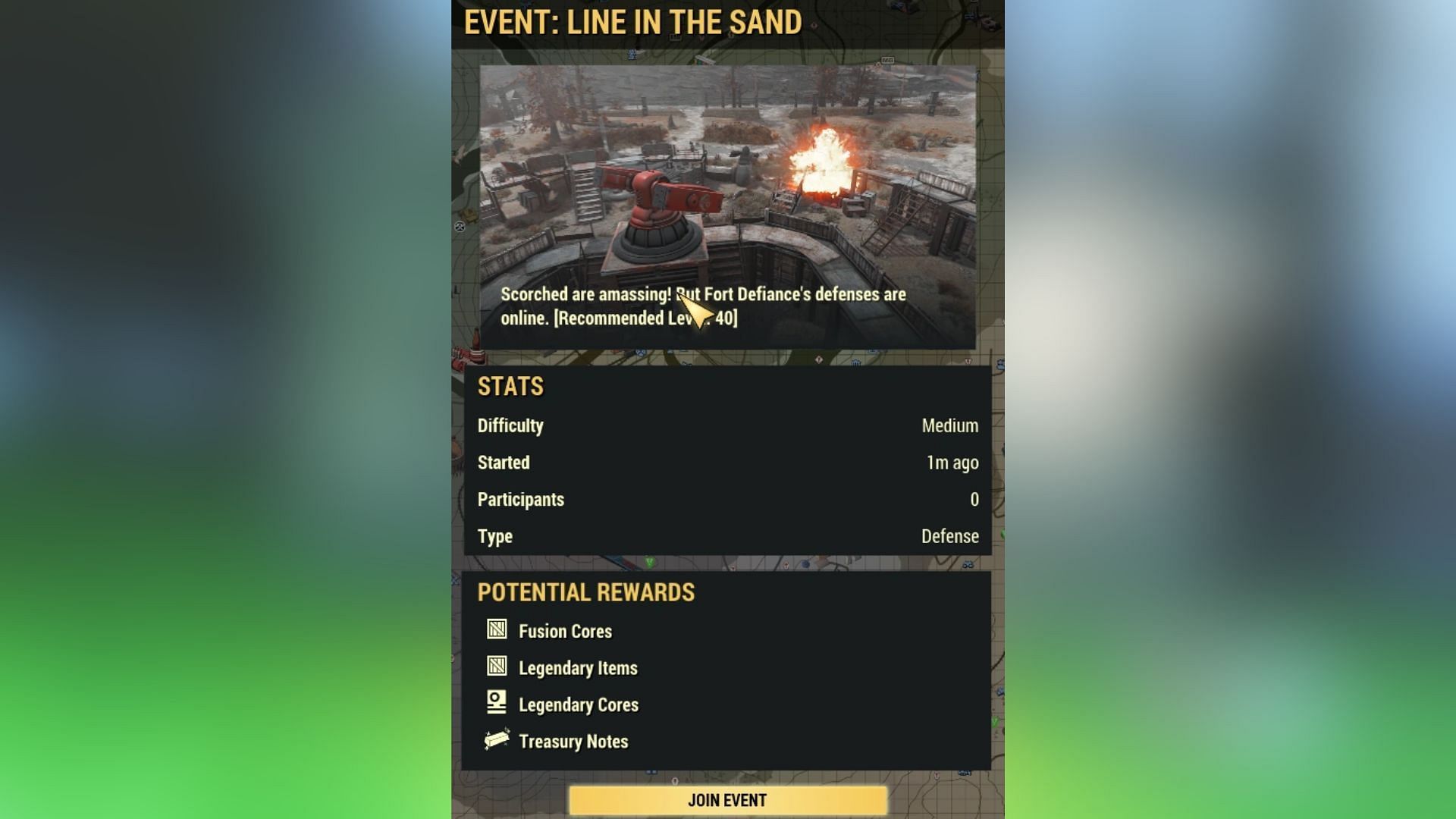 Players must avoid public events when playing Fallout 76 solo (Image via Bethesda Game Studios)