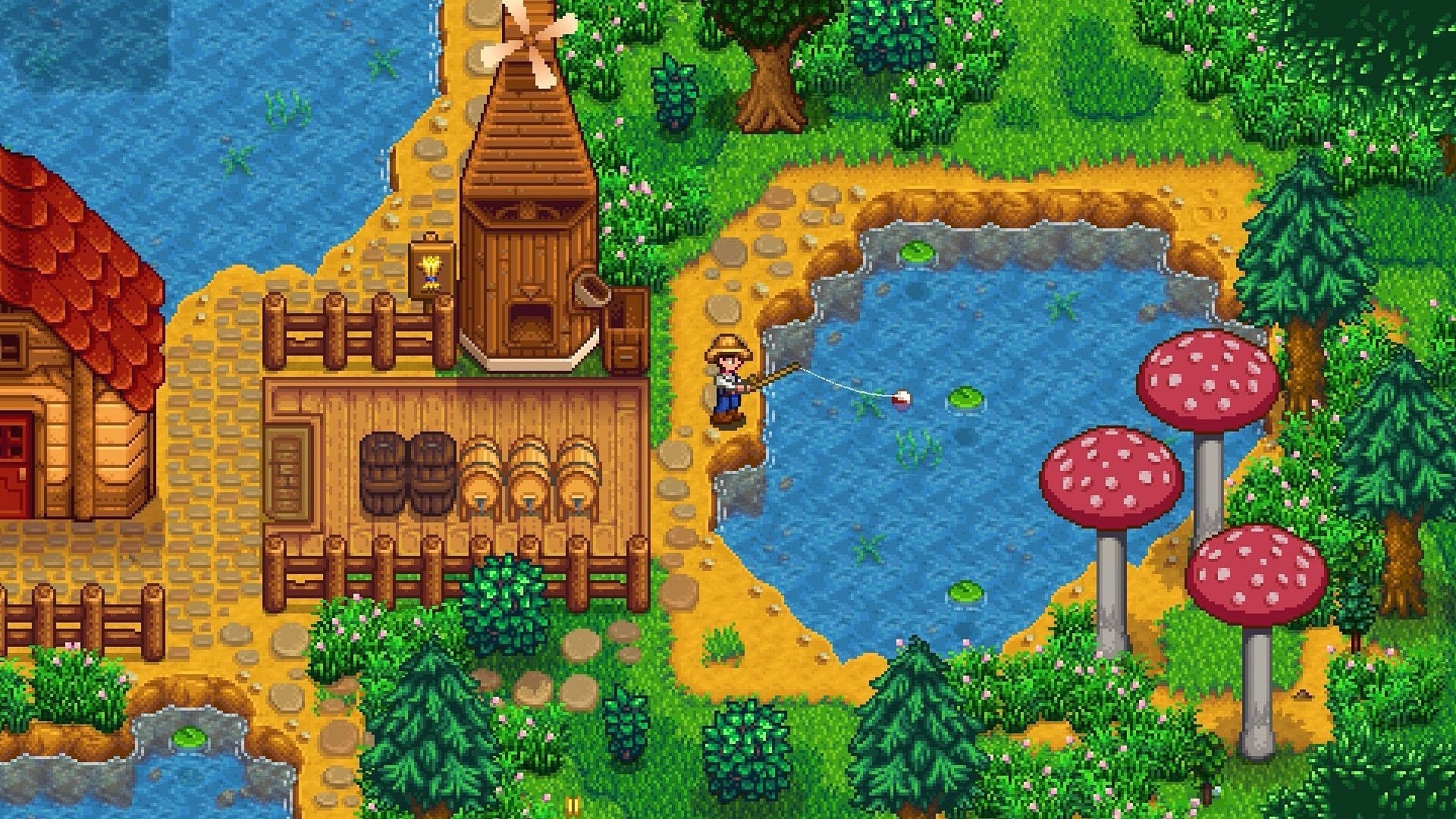 Get the Fisher enchantment to boost fishing speed (Image via ConcernedApe)