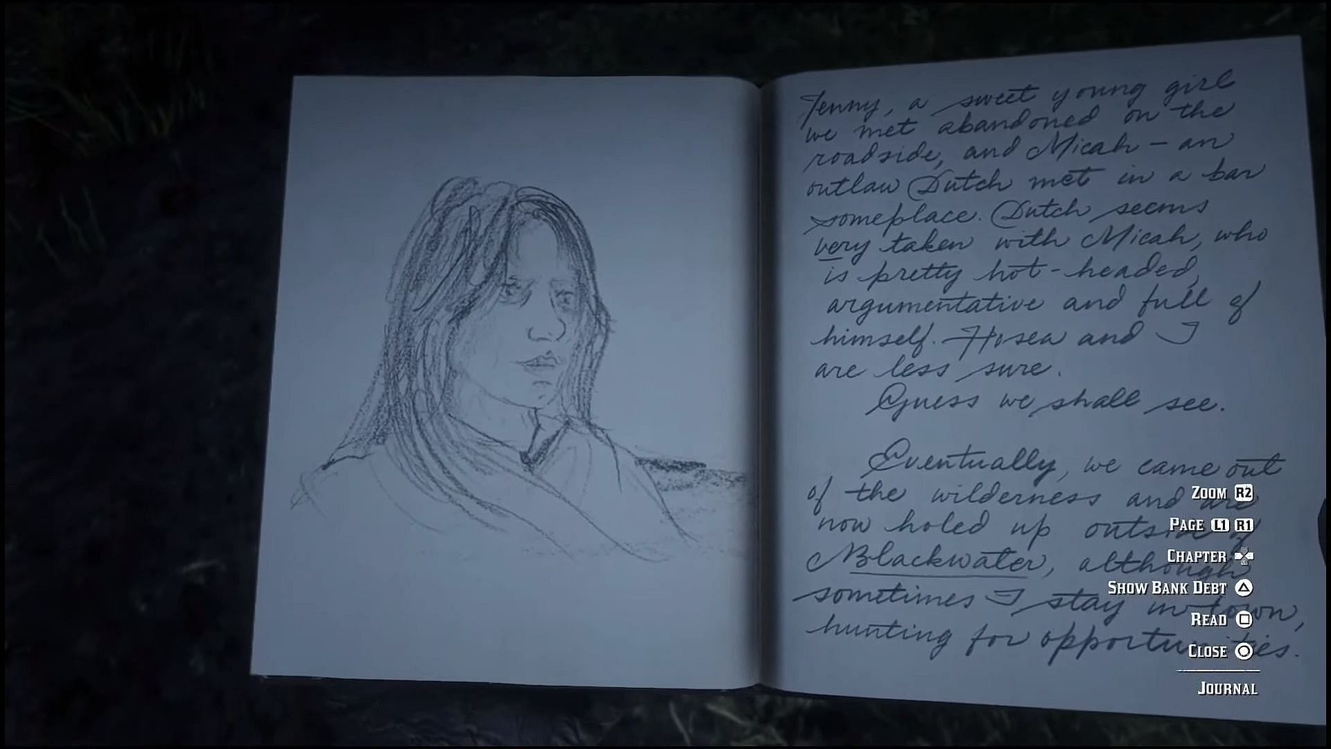 Arthur checking his notebook sketches and writings (Image via Rockstar Studios || YouTube/AshwinY)