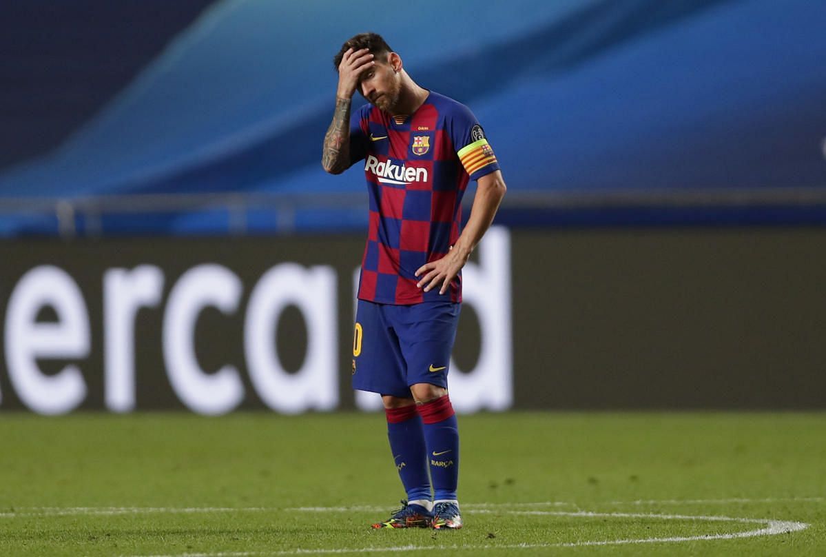 Messi dejected after losing 2-8 to Bayern Munich in Champions League