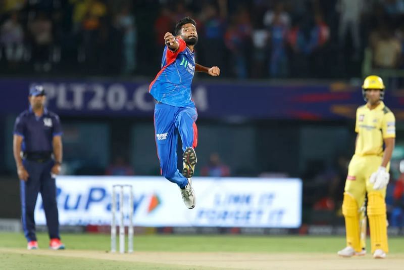Khaleel Ahmed celebrates a wicket against Chennai. (Pic: BCCI/ iplt20.com)