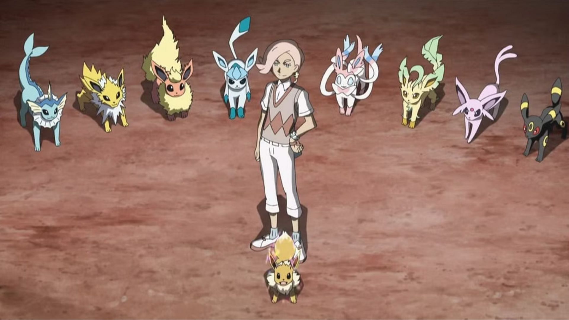 Eevee and all of its evolutions as seen in the anime (Image via The Pokemon Company)
