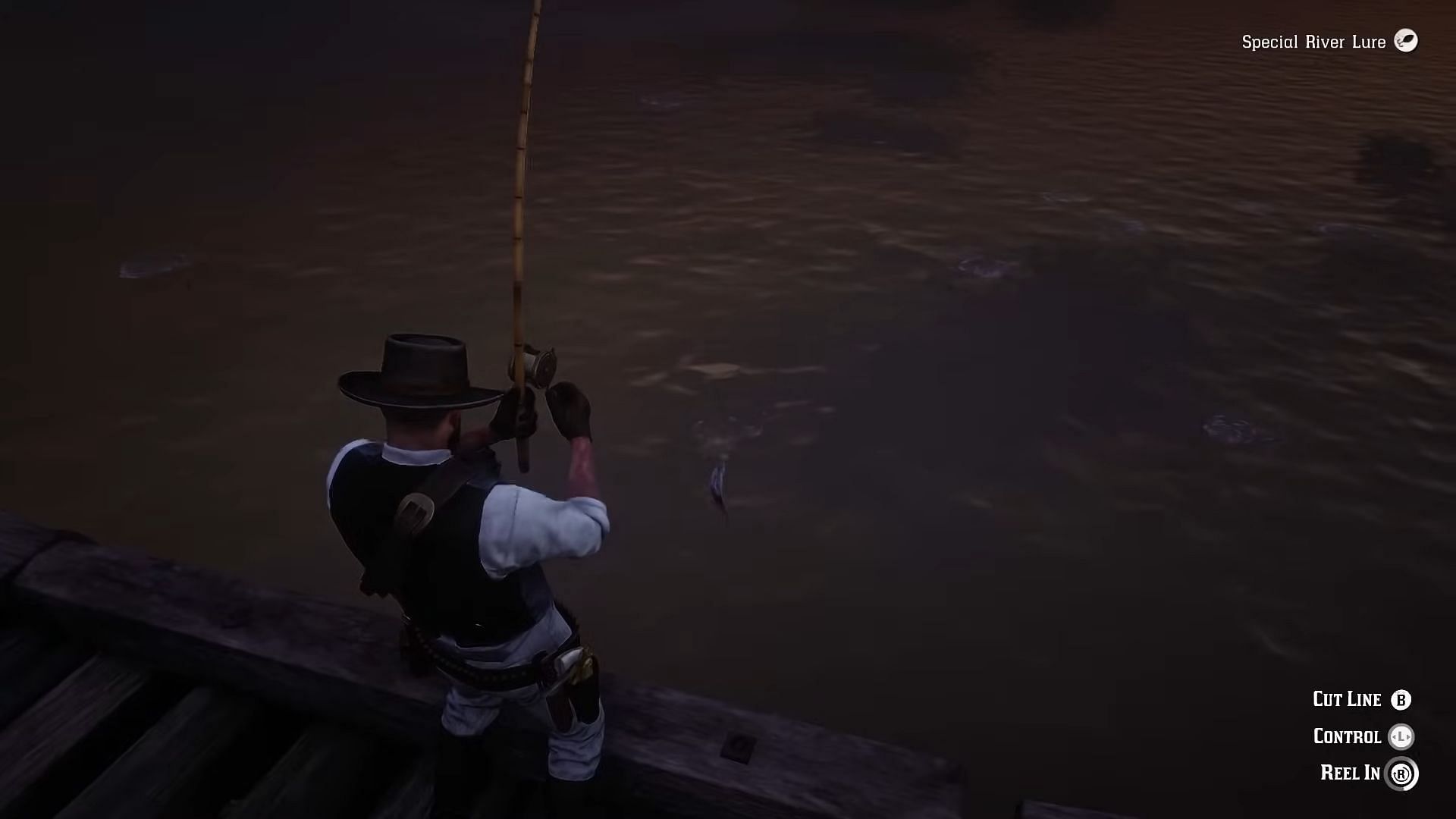 The Legendary Lake Sturgeon can be caught from the top of a train track (Image via Rockstar Games || YouTube/Reptac)