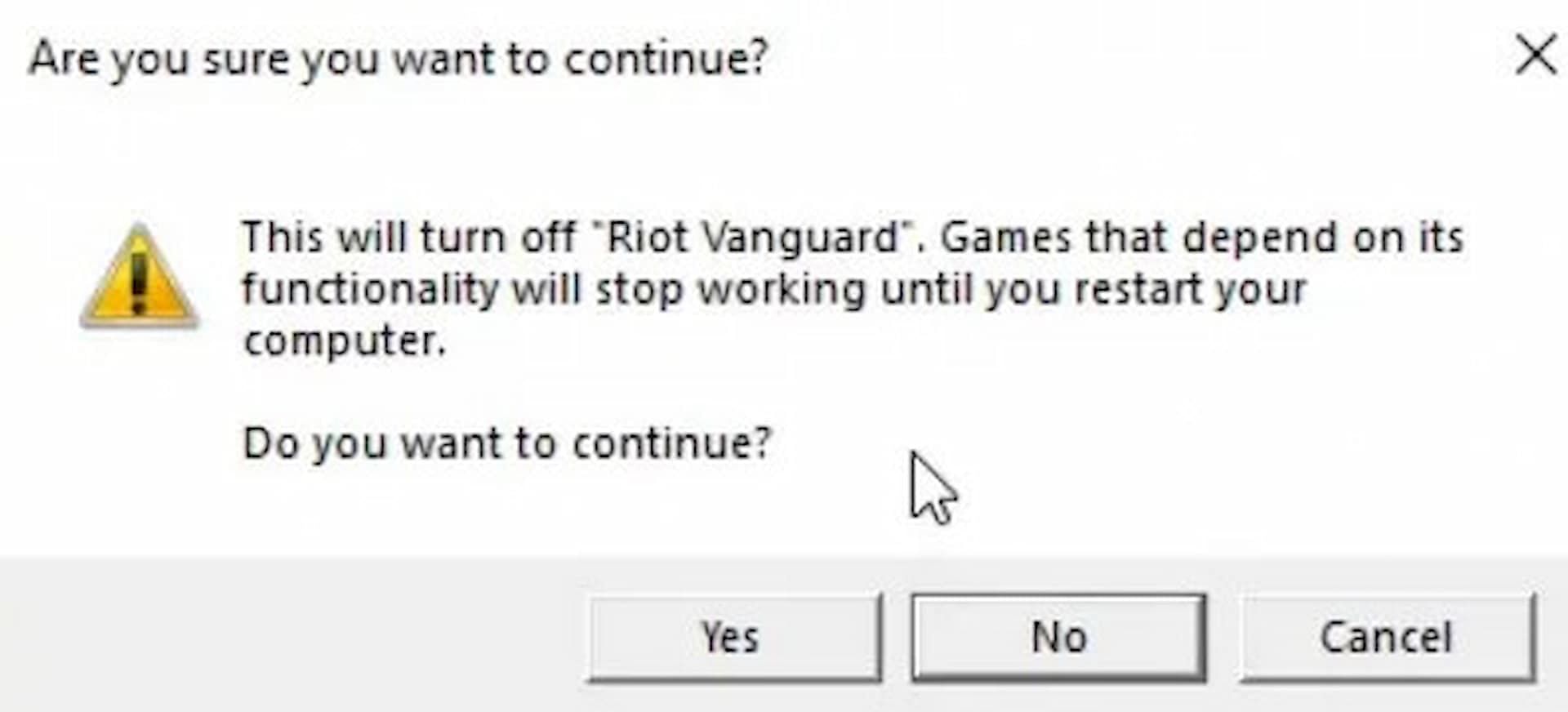 One of the steps to uninstall Vanguard. (Image via Riot Games)