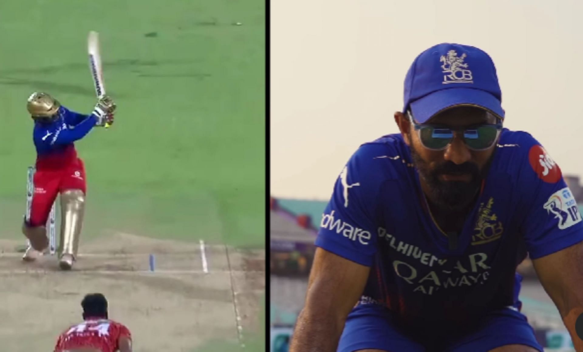 Dinesh Karthik watching the highlights of his own knock vs SRH. 