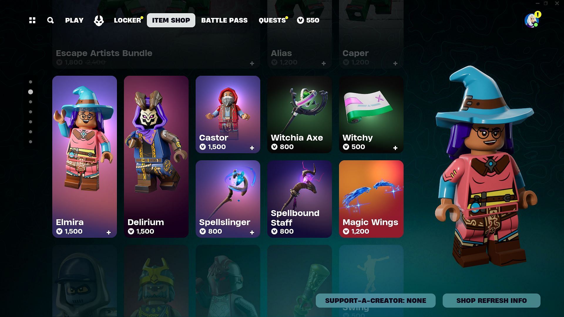 Castor, Elmira, and Delirium skins are currently listed in the Item Shop (Image via Epic Games)