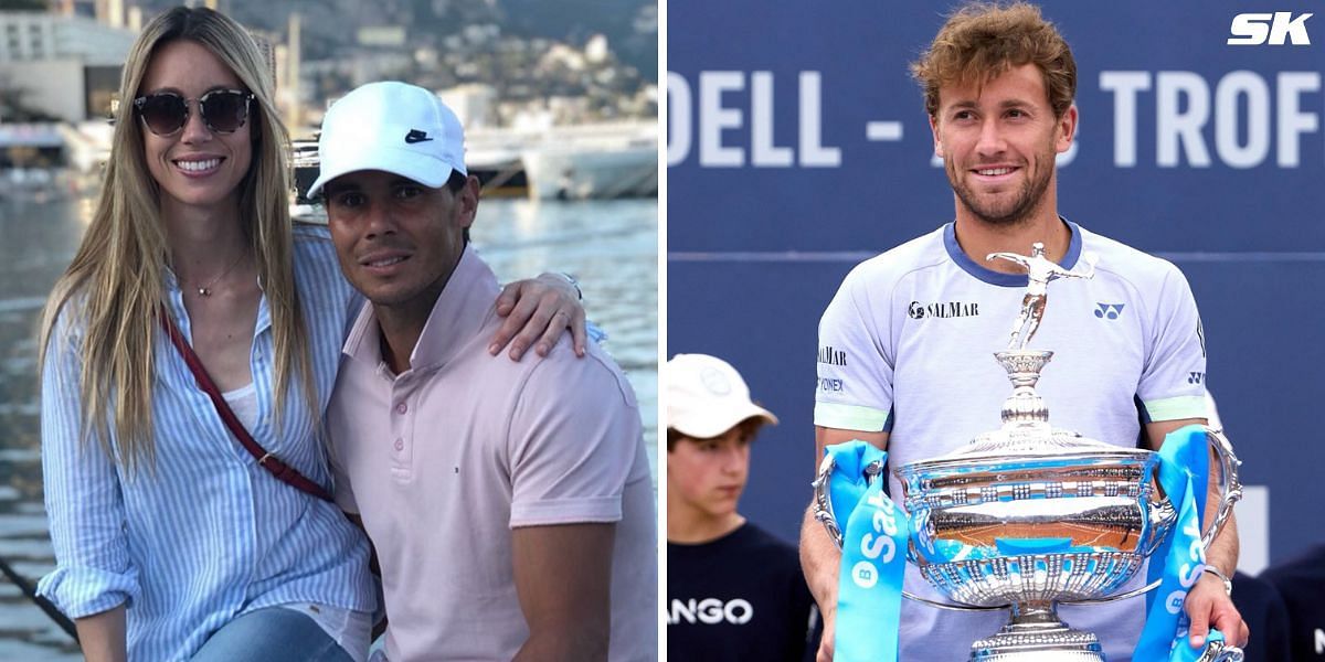 Rafael Nadal with sister Maribel (L), Casper Ruud at the Barcelona Open (R)