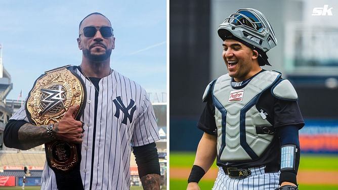 WATCH: Jose Trevino honors WWE's Damian Priest with custom Yankees legacy title belt & jersey
