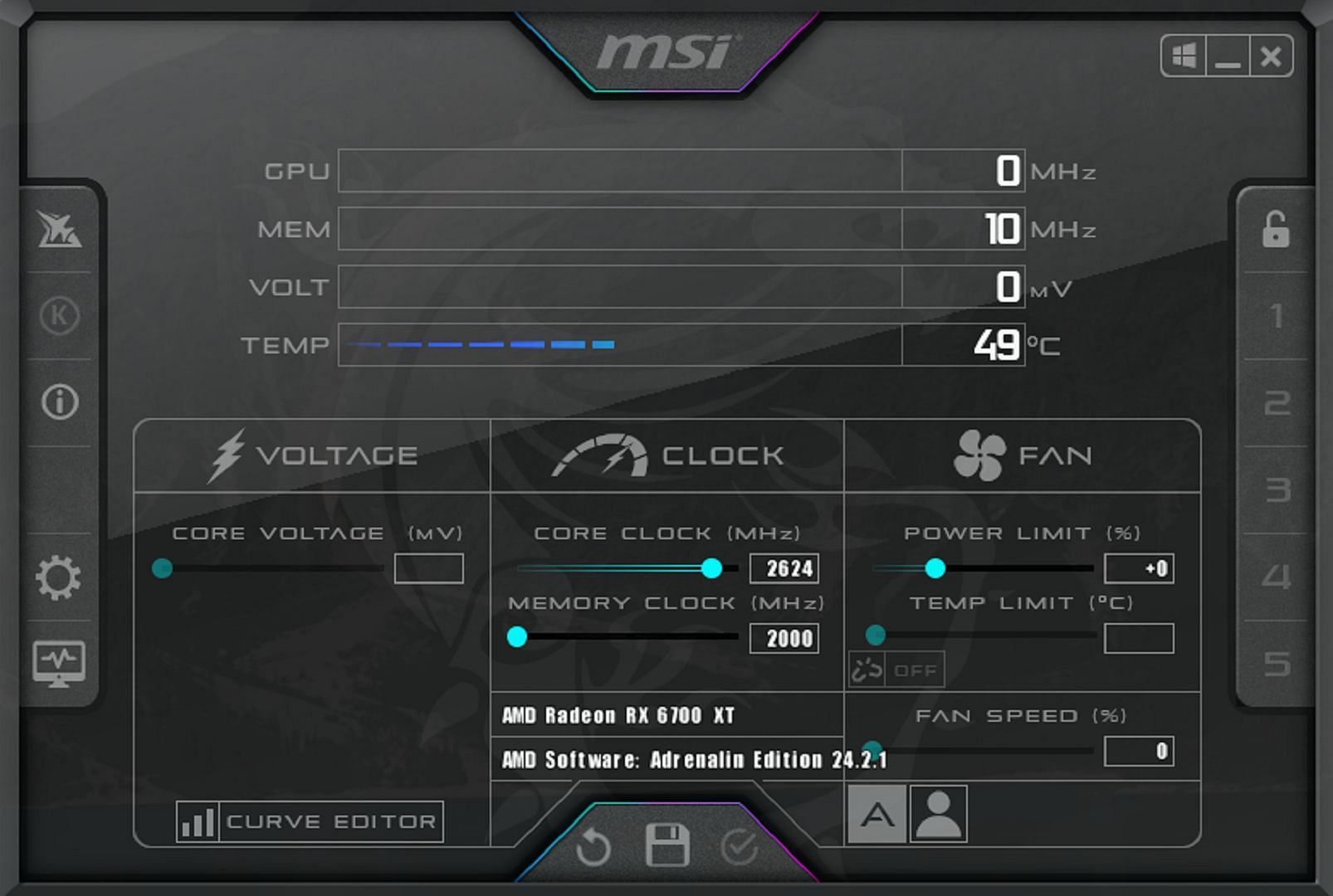 MSI Afterburner on a AMD Radeon System (Image via Sportskeeda)
