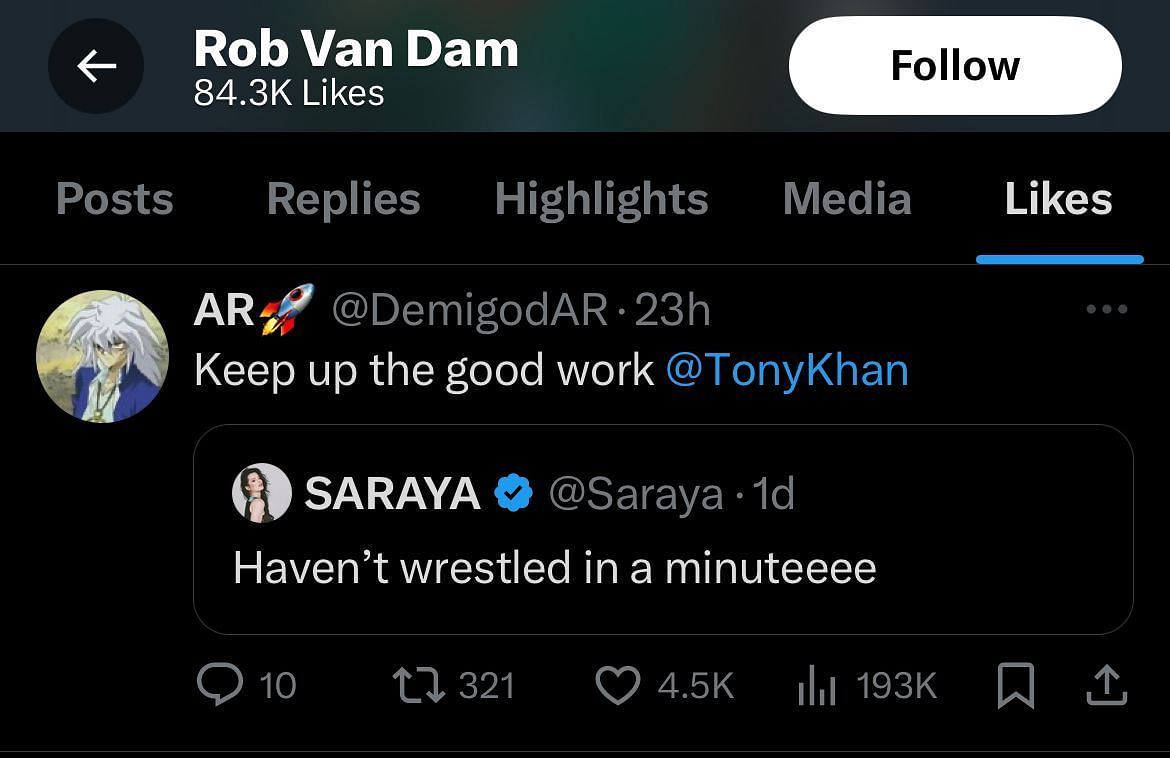 Screenshot of one of RVD&#039;s liked tweets