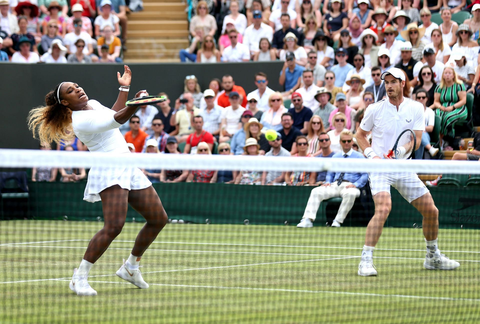 Serena Williams (L) and Andy Murray (L) playing mixed doubles at the 2019 Wimbledon Championships