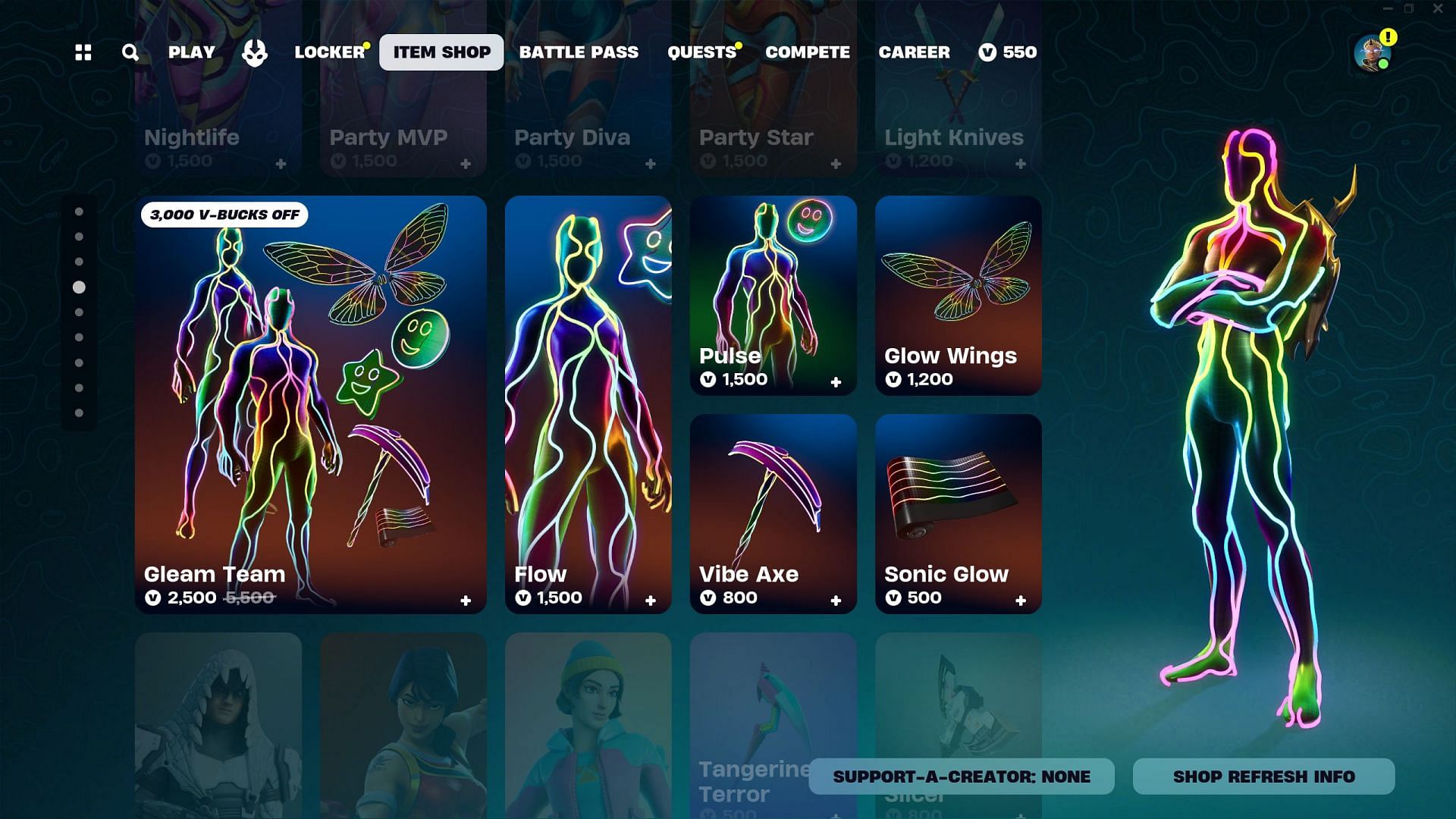 Pulse and Flow skins are currently listed in the Item Shop (Image via Epic Games)