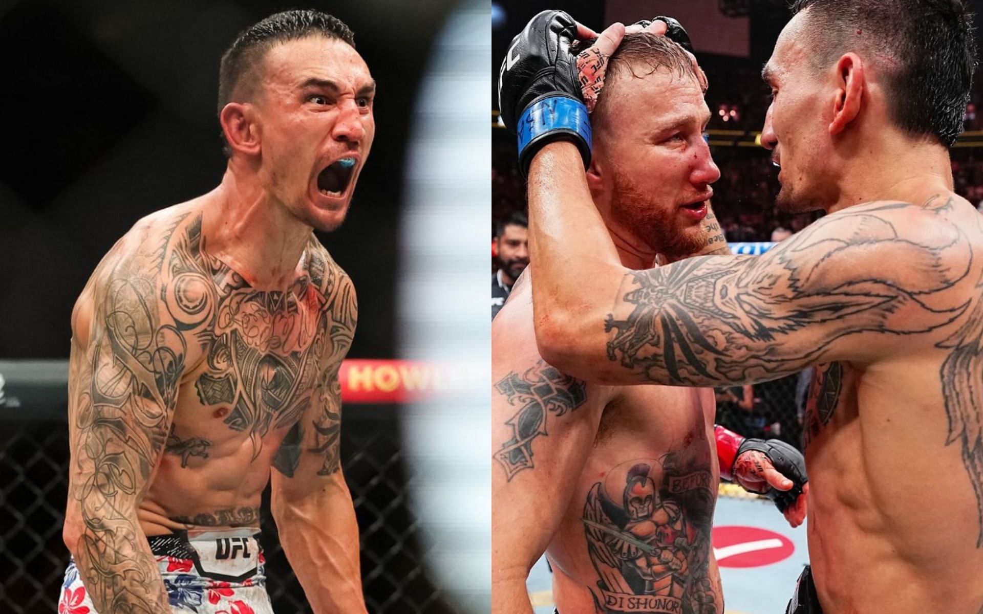 Max Holloway (left) reveals moment that was bigger than UFC 300 win over Justin Gaethje (right) [Images courtesy of @blessedmma &amp; @ufc on Instagram]