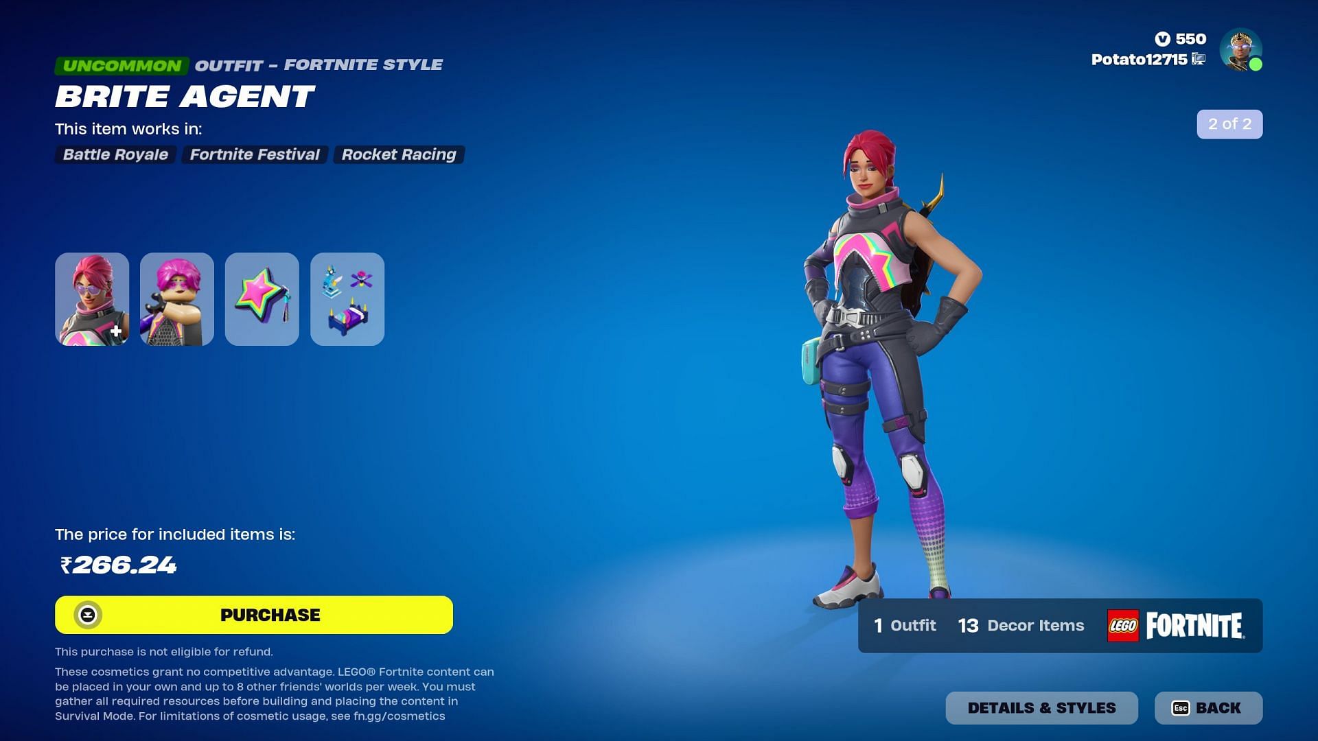 Brite Agent Skin could stay in the Item Shop until the end of Chapter 5 Season 2 (Image via Epic Games/Fortnite)