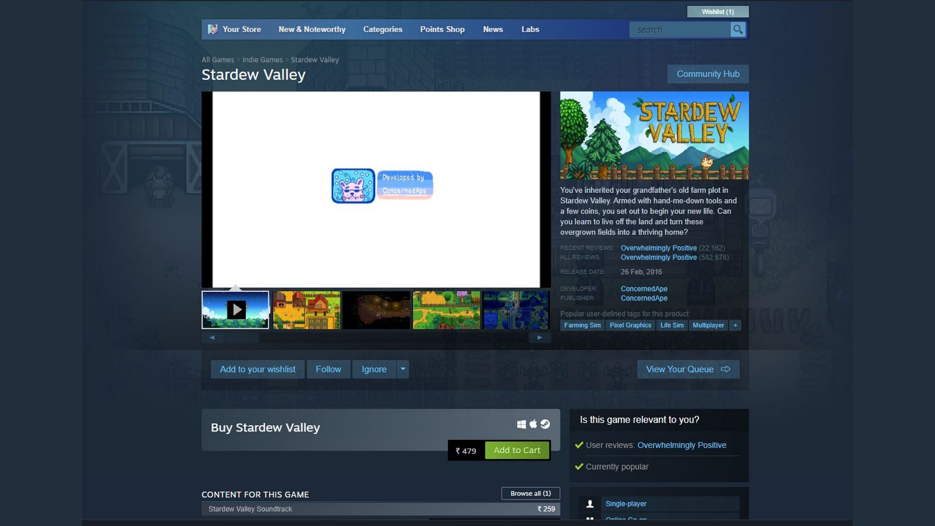 Try completely removing Stardew Valley to fix crashes. (Image via Steam)