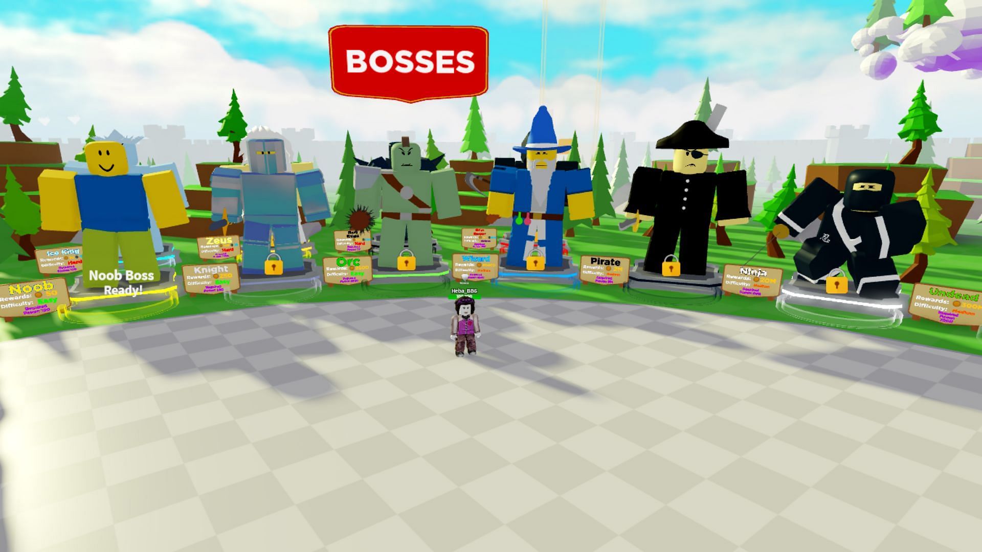 Giant bosses in Boss Fighting Simulator (Image viaa Roblox)