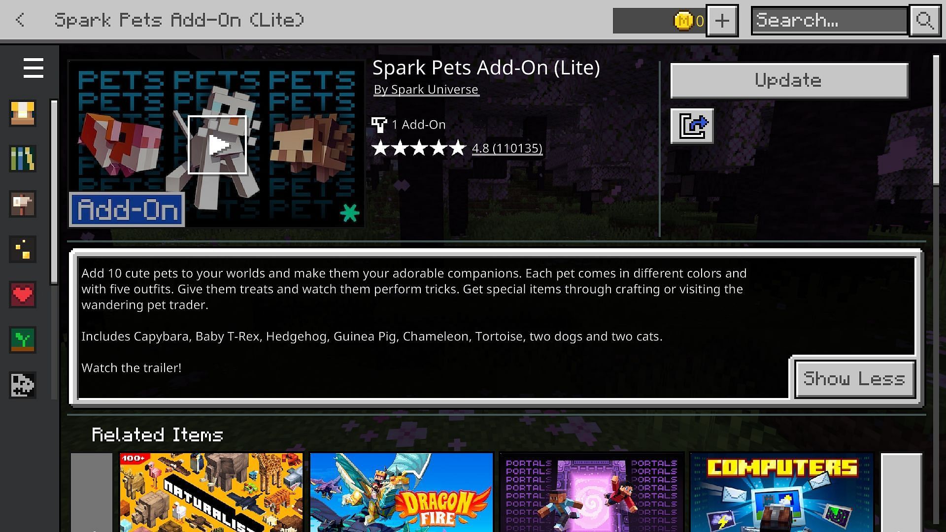 Spark Pet can be found in Minecraft Bedrock Edition Marketplace (Image via Mojang Studios)