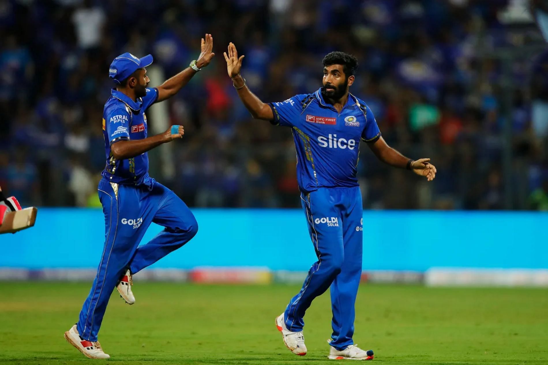Jasprit Bumrah (right) claimed a five-fer in Mumbai&rsquo;s last match. (Pic: BCCI/ iplt20.com)
